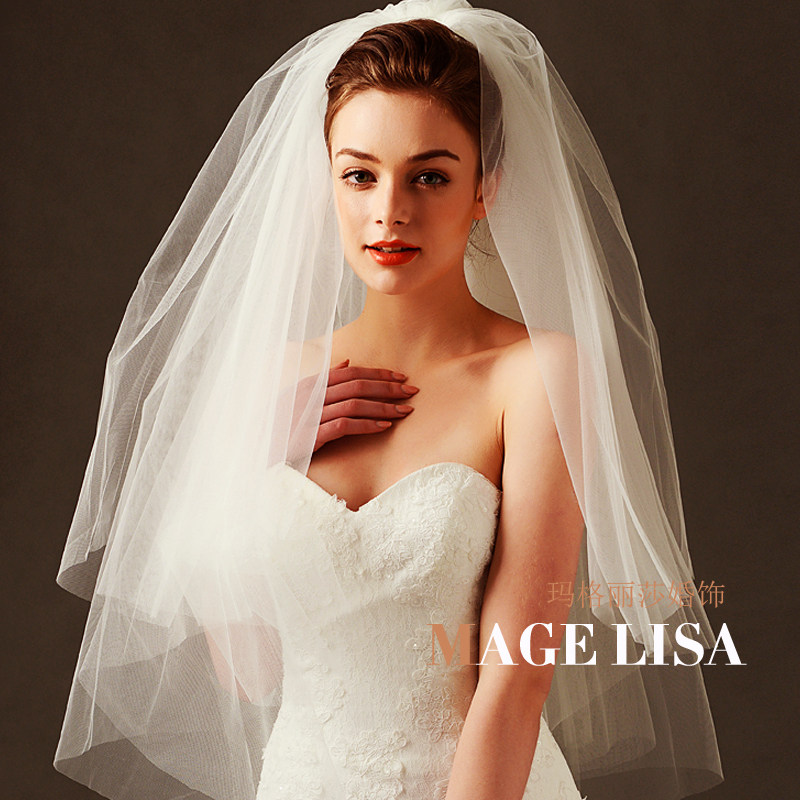 2018 Korean-style 100 hitch bride wedding fluffy head yarn minimalist yarn Short-style Wedding Dress head yarn-Taobao