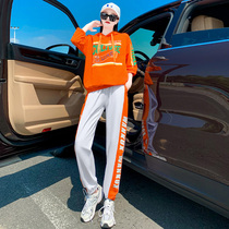 Casual fashion suit womens early autumn new fat mm large size thin temperament goddess fan sports sweater two-piece set