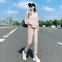 Casual sports suit womens 2021 zipper hooded jacket loose fashion tiger head sweater trendy slim two-piece suit