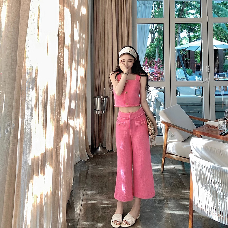 Sweet Raspberry Princess Style Exquisite Set for Women 2026 Autumn New Pink Camisole Wide-Leg Pants