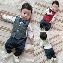 Poison Xiaobai 2019 spring new baby boys and boys baby 0-3 years old gentleman jumpsuit Korean version of cotton romper tide