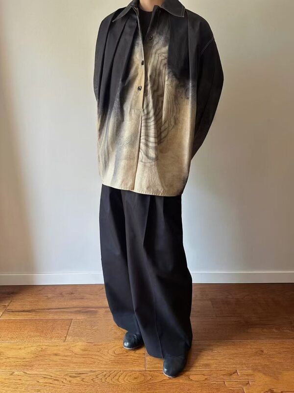 Lem21Aw Ink Flow Shirt Artist Collaboration Collector's Edition Shirt Loose Pleated High-Fashion Elegant
