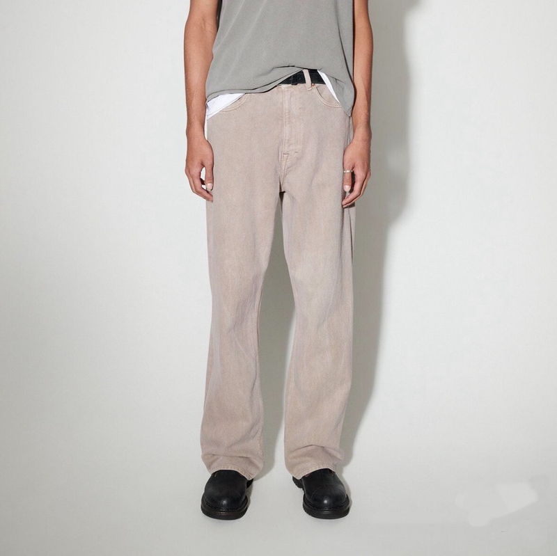 Ourleg Style Asut Dyeing Loose Straight-Leg Jeans Custom Woven Fabric Wheat Ear Pattern Distressed Washed Long Pants