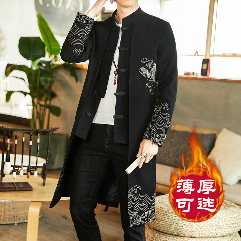 Autumn and winter Chinese style men's jacket Retro style Hanfu cotton coat Chinese longshirt Taoist robe Youth Tang suit quilted jacket tide brand