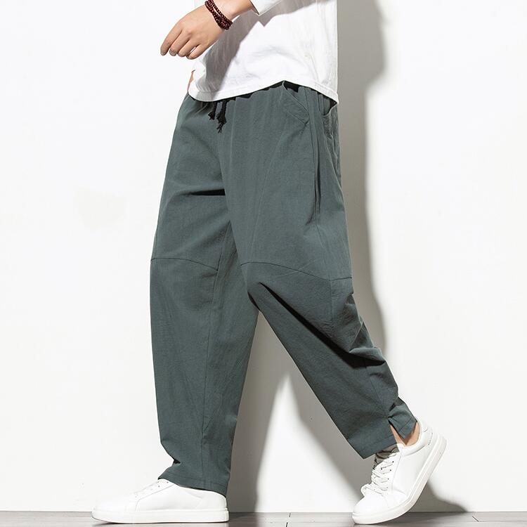 Chinese style linen men's pants loose casual pants Summer thin trousers Straight cotton and hemp wide leg Harlan pants lantern
