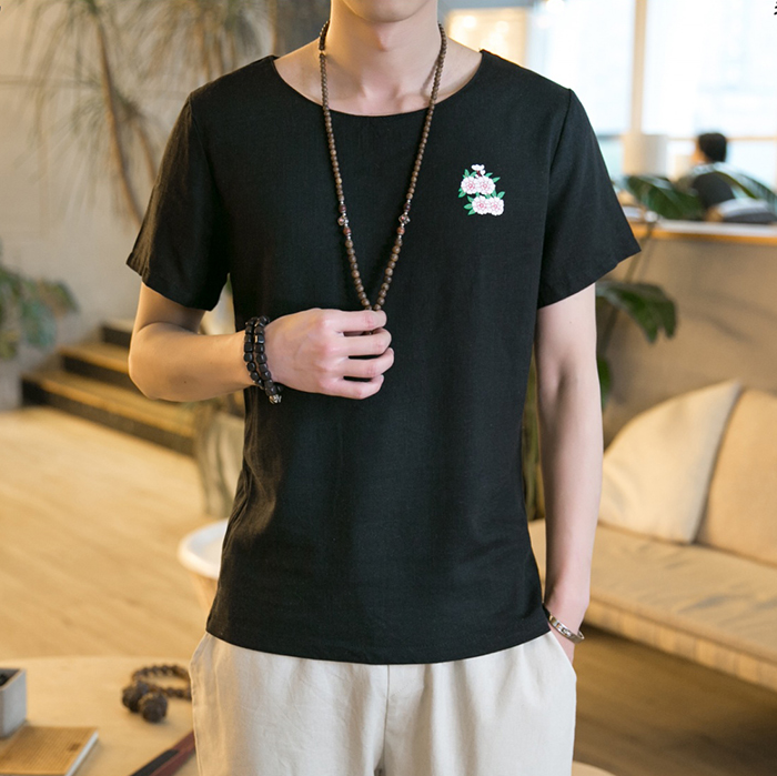 Broken code ~ great value Chinese style linen short-sleeved t-shirt men's loose cotton and linen shirt tide