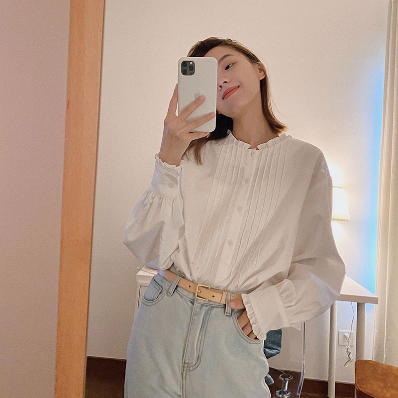 Freshtaro Resurrection Family Temperament Good Hitch White Agaric Edge Loose Shirt Woman Long Sleeve Blouse