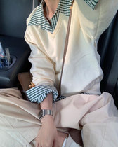 freshtaro rice white dark green khaz v neck sweater women autumn loose wear 2021 new coat