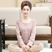 Korean spring and Autumn pajamas womens pure cotton long-sleeved sweet and cute middle-aged thin models can be worn outside home clothes two-piece suit