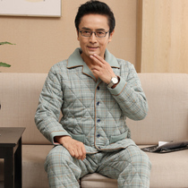Winter mens pajamas middle-aged and elderly father thickened warm cotton cotton cotton cotton plus size home clothing mens suit