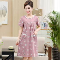 Cotton Nightdress Womens Summer Thin Short Sleeve Skirt Loose Middle-aged Mother Summer Plus Size Middle-aged Home Clothes