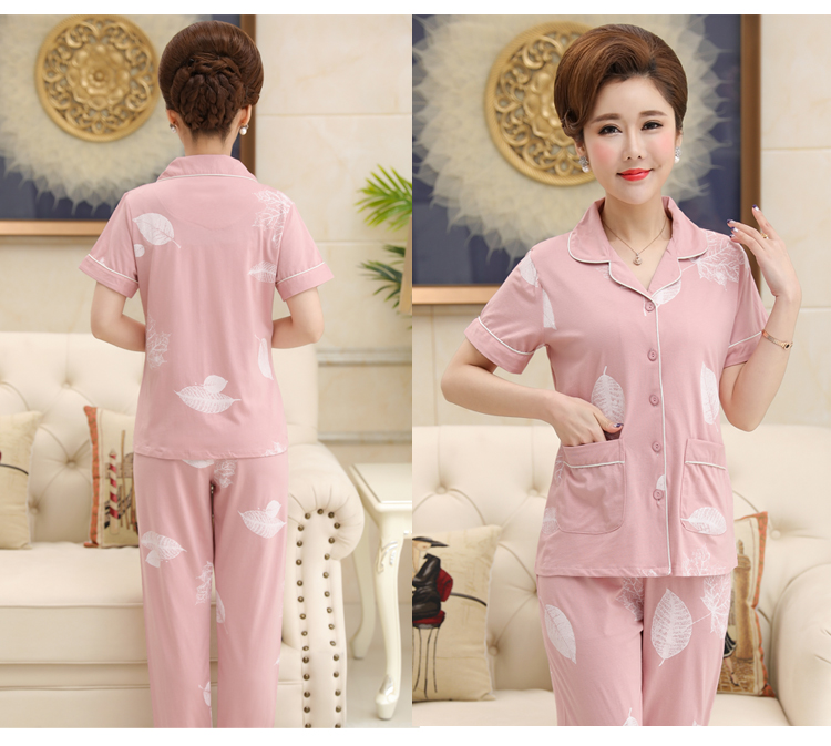 Mùa hè quý bà quần ngắn tay cotton đồ ngủ phần mỏng mui xe trung niên mẹ cộng với phân bón XL phù hợp với dịch vụ nhà bộ đồ mặc nhà