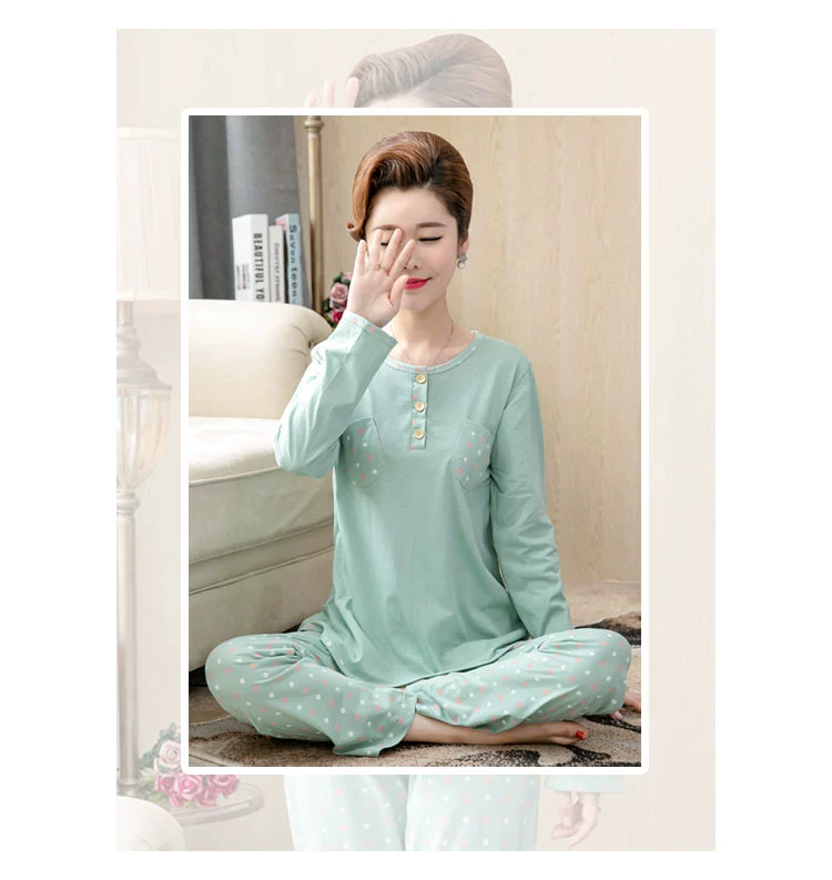 Bộ đồ ngủ nữ mùa thu trung niên cotton mẹ XL dài tay phục vụ nhà phù hợp với phụ nữ trung niên mẫu mùa xuân và mùa thu đồ pijama nữ