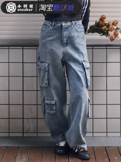 阿迪达斯三叶草牛仔裤男女王安宇同款休闲阔腿工装裤JY0203JY0204