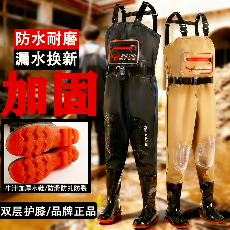 Extra Thick Wear-Resistant Wading Pants, Fully Reinforced with Thickened Rubber, New Waterproof Pants, Professional Wading Pants, High-End Super Strong Half-Body Water Pants