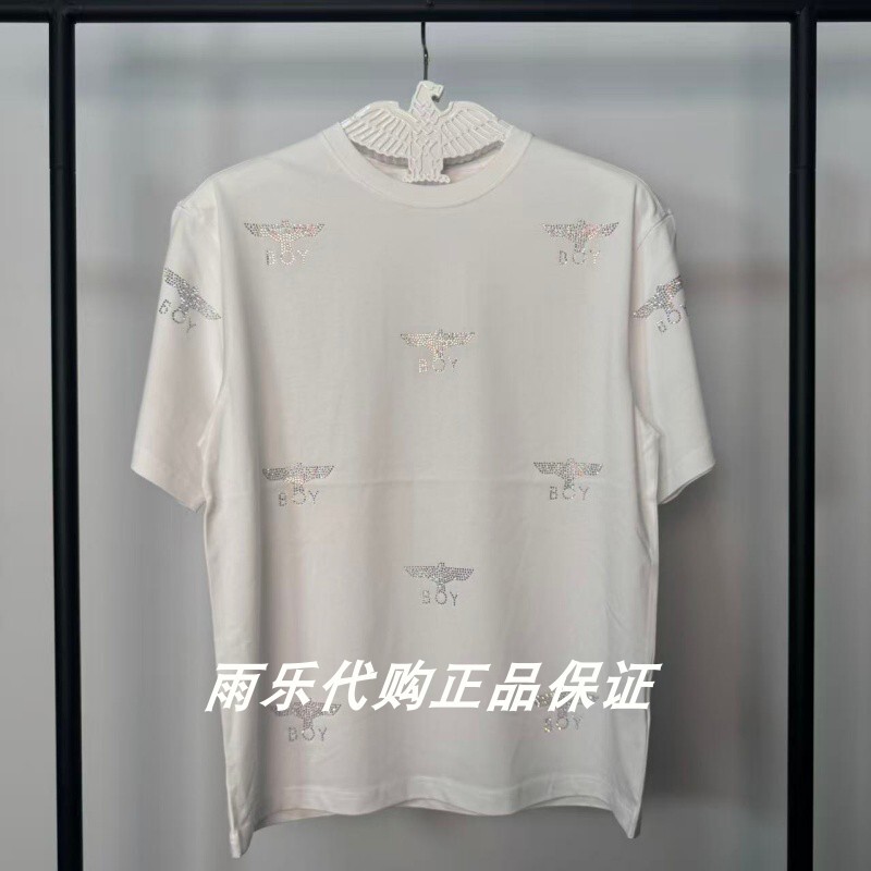 Boylondon26 White/Black Diamond-Encrusted Short-Sleeved Loose T-Shirt for Couples B262N0109601/02 Original 699