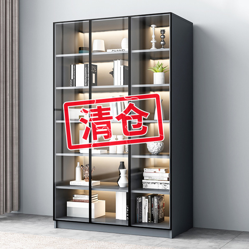 Bookshelves landing shelves modern minimal with glass door locker library library combination cabinet