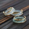 Purely natural A-grade old blue water jade jade plain ring women's ring jade ring running ring concentric ring