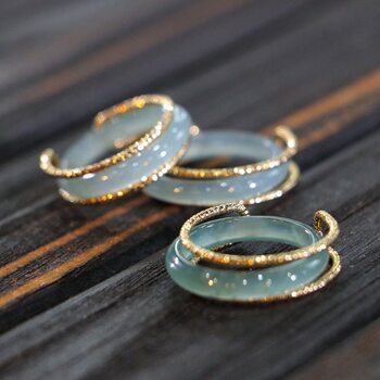 Purely natural a-grade old blue water jade jade plain ring women's ring jade ring running ring concentric ring
