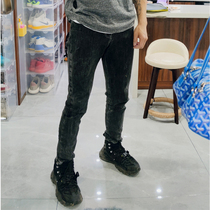 (Radish Cooperative) Zhen Ge with jeans elastic retro slim feet pants mens pants soot