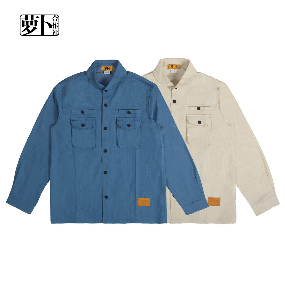 (Radish co-op)Zhen brother with the same solid color trend long-sleeved shirt casual snap button shirt