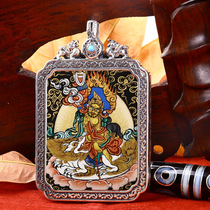 Pure hand-painted personal thangka pendant treasure Tianwang Zhaocai Buddha statue of Wealth God sterling silver box Buddha decoration pendant