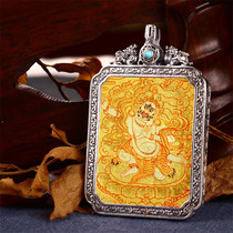 Pure hand-painted thangka pendant 24k gold foil Buddha statue does not move Ming King Zodiac life Buddha 925 sterling silver Buddha pendant