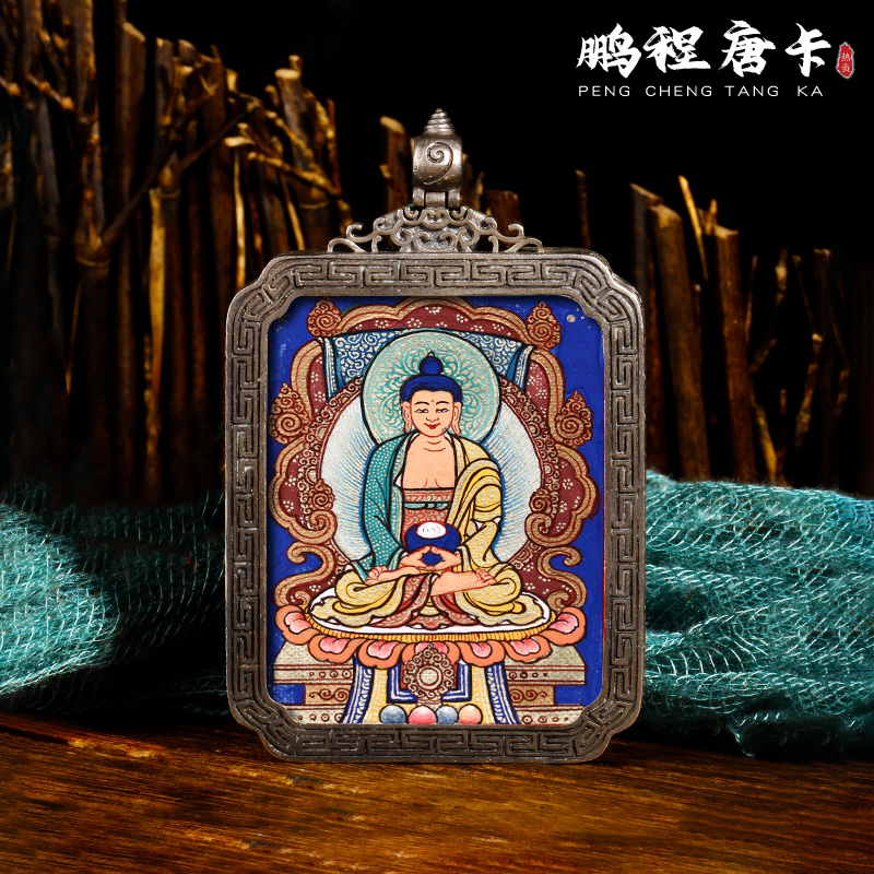 Pure hand painted Donka pendant Amitabo foodie Buddha's life Buddha patron saint Buddha pure silver gagu box Buddha Pendant Pendant