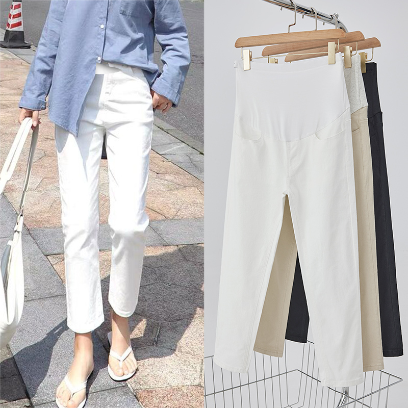 White Maternity Pants, Spring and Autumn Style, Suitable for Petite Women, Loose Casual Pants, Summer Thin Eight-Point Straight-Leg Pants, Summer Wear White Maternity Pants, Spring and Autumn Style, Suitable for Petite Women, Loose Casual Pants, Summer Thin Eight-Point Straight-Leg Pants, Summer Wear
