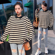 2021 Big Code Womens Pure Cotton Thin cotton sweatshirt with long sleeves fat younger sister 200 catties undershirt for a long length of time