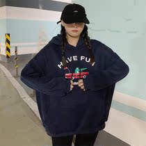 2021 Fall plus size Lazy Wind Jacket Port Taste Loose long sleeve New pint printed plus velvet clothing Aging Tide