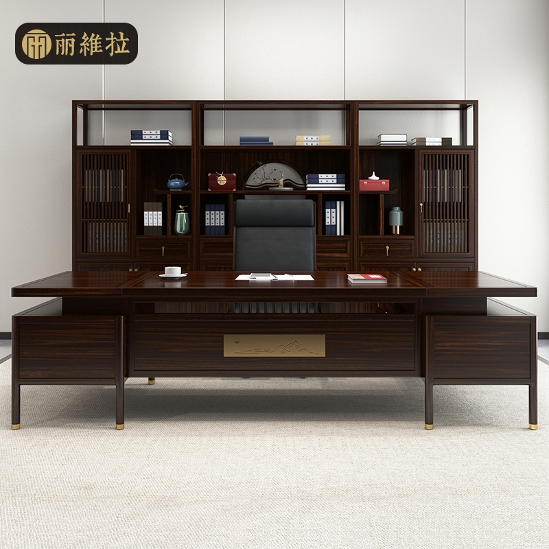 New Chinese office desk Solid Wood Big Bandae President Boss Table And Chairs Book House Bookcase Portfolio Office Furniture