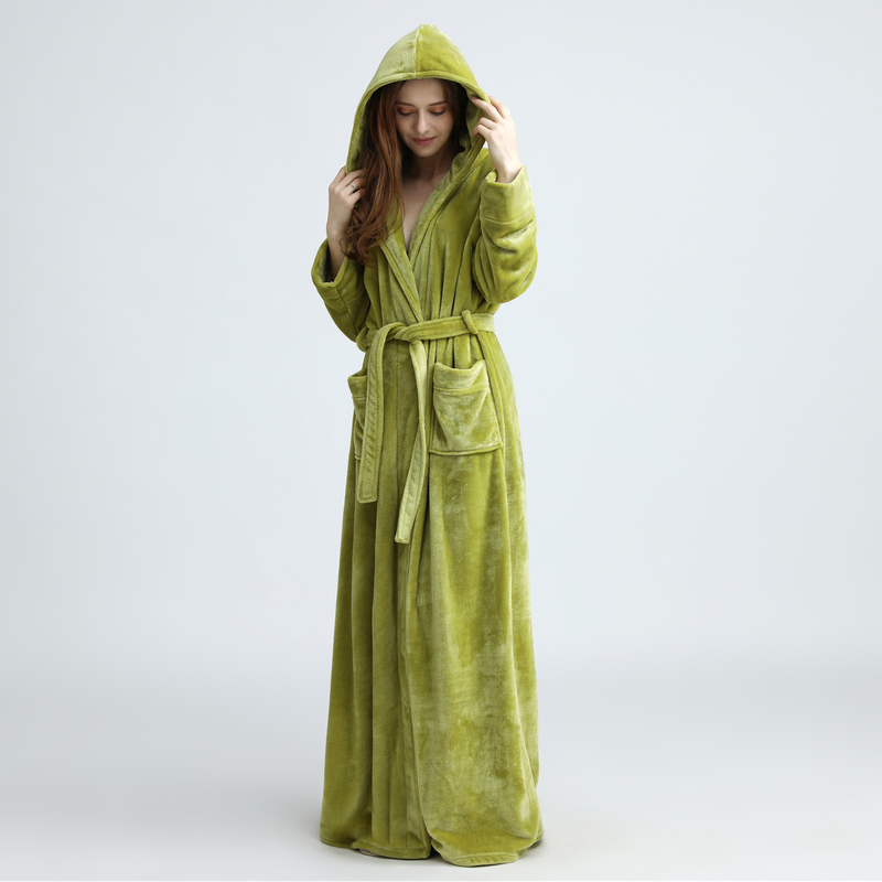 Women's Nightgown for Autumn and Winter, Extra Long to the Ankles, Men's Thickened Coral Fleece Pajamas, Fleece-Lined, Extra-Long Bathrobe, Flannel