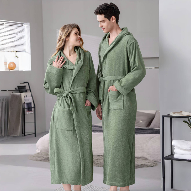 Bathrobe for Women, Pure Cotton Towel Material, Absorbent, Hooded Couple's Pajamas, All-Cotton, Extra-Long Men's Robe, 2025 New Model