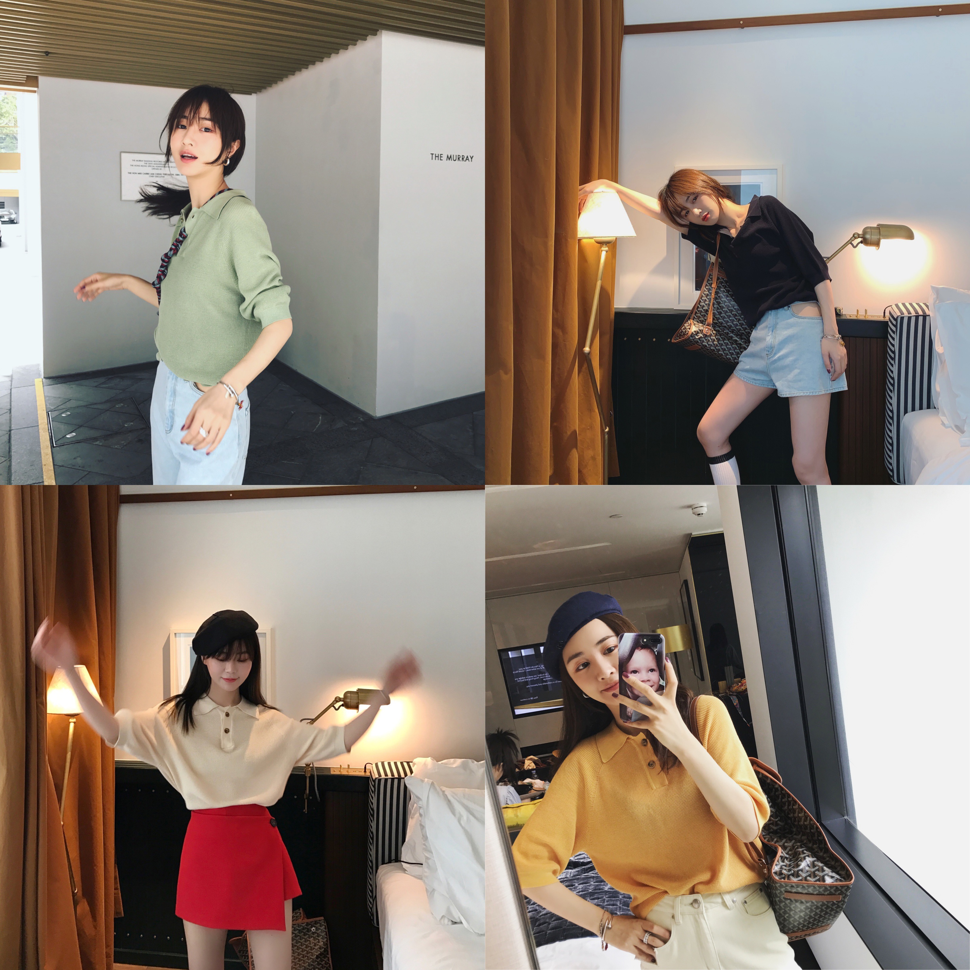 vcruan Asigo solid color lapel polo shirt women's summer casual loose Joker short sleeve shirt