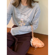 Ashigo vcruan pink bully dog American round neck long sleeve printed sweater female autumn 2021 new T-shirt