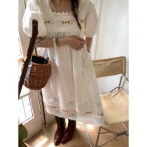 Ashigo vcruan Alice embroidered craft skirt female summer new bubble sleeve loose dress