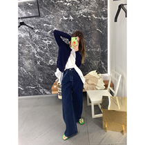 (Welfare return) Bright line retro washed jeans womens summer 2021 new high waist loose straight wide leg pants