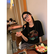 vcruan Ahigo surfing girl island old t-shirt womens 2022 summer new round neck short-sleeved top