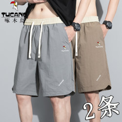 Woodpecker Ice Silk Sports Shorts for Men, Summer Ultra-Thin Casual Five-Point Shorts, Loose American-Style Outdoor Beach Shorts