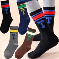 【4 пары T-стиль 1 черный 1 темно-синий 1 серый 1 кофейные чулки】 Беспостопная шва головка