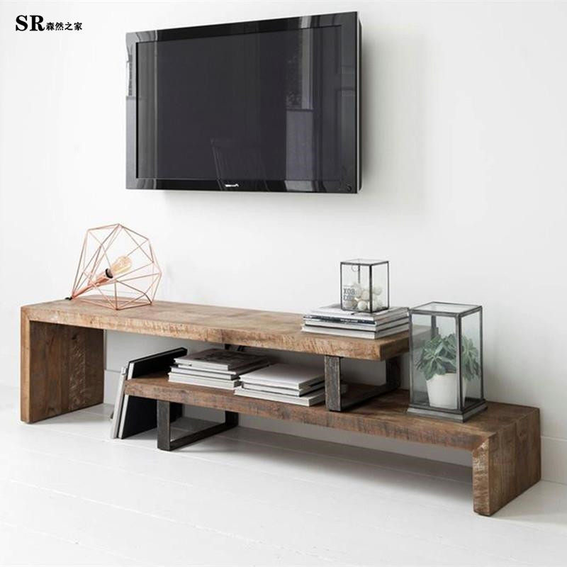 Nordic original ecological small apartment homestay solid wood living room telescopic TV cabinet combination log TV cabinet decorative cabinet
