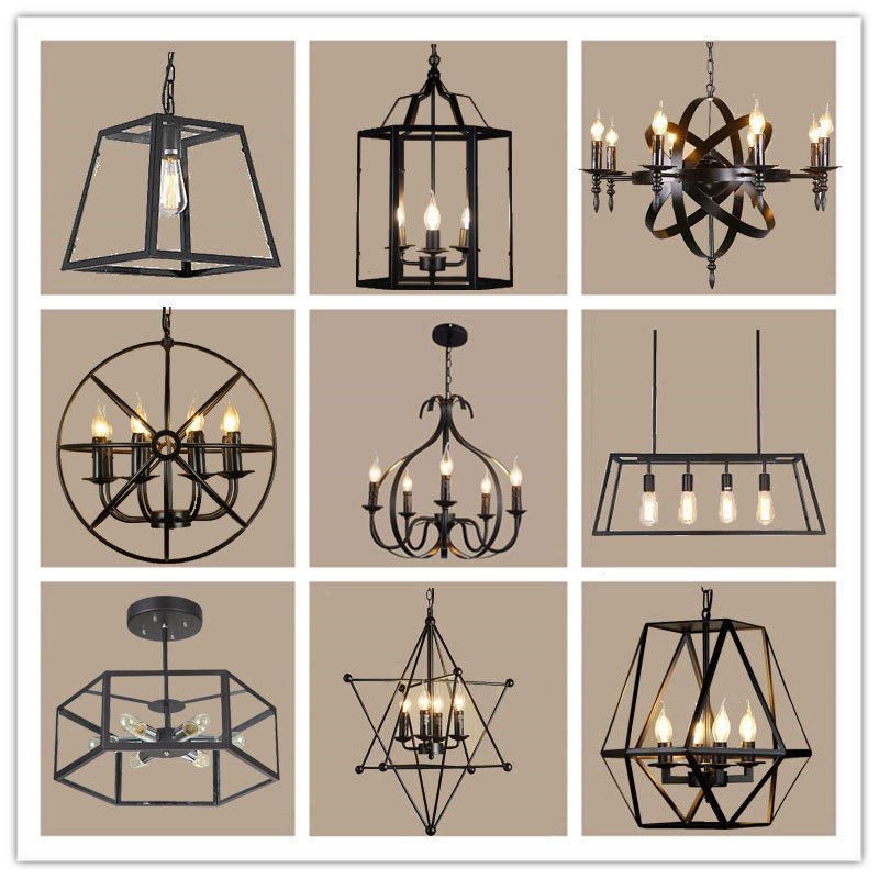 Loft Retro Industrial Style Creative Multi-Head Glass Box Restaurant Bar Personalized Iron Globe Candle Chandelier
