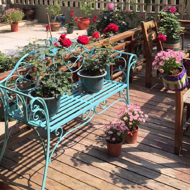 Garden iron table and chair flower stand European balcony bench sofa chair backrest double chair outdoor courtyard park bench
