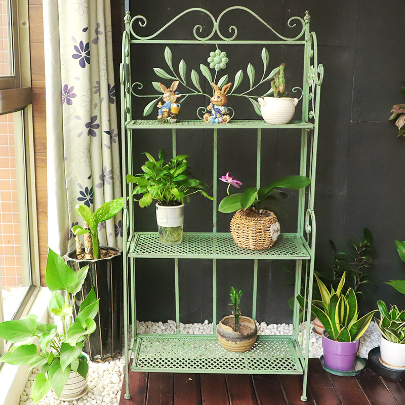 Balcony flower stand wrought iron flower stand multi-layer pastoral garden rack country gardening European-style floor-to-ceiling succulent flower shelf
