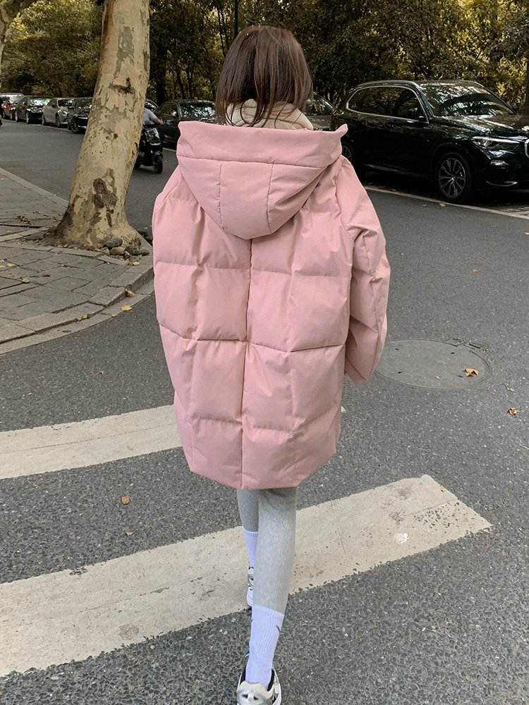 MAJE SRPKY pink down jacket women's white duck down loose jacket mid-length version thickened small bread jacket winter