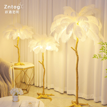 Feather floor lamp modern senior designer bedroom bedside standing table lamp internet celebrity anchor live broadcast room atmosphere light