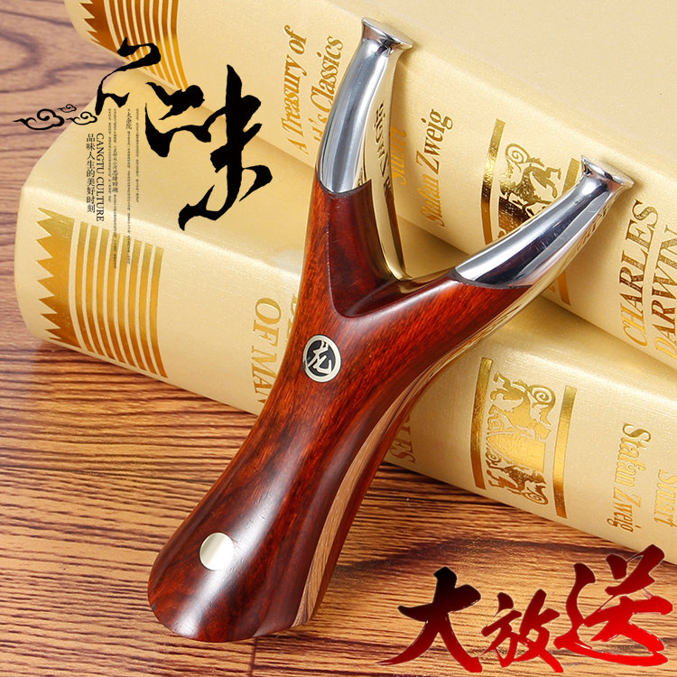 Dragon scale slingshot 440 stainless steel rosewood solid wood slingshot precision outdoor flying tiger patch anti-curved flat leather bow metal