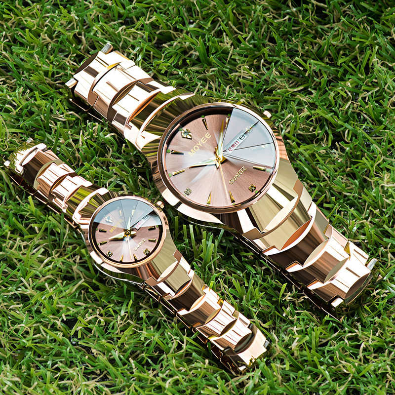 Couple watch a pair of mechanical watch automatic tungsten steel men's and women's watch waterproof rose gold Korean version free lettering