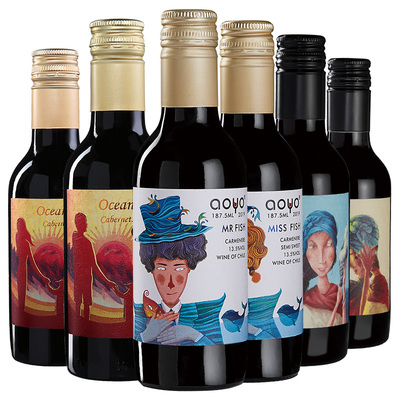 傲鱼aoyo 智利原装原瓶进口红酒赤霞珠干红葡萄酒小瓶装187ml整箱